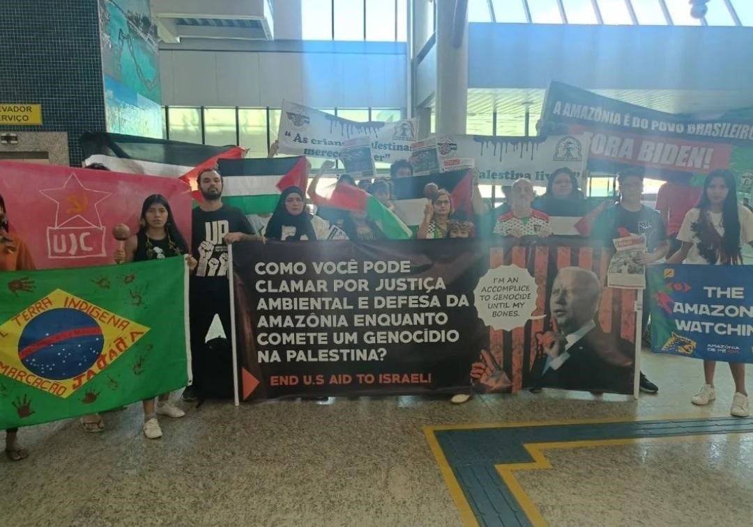 Manaus recebe Biden com manifestação contra o genocídio palestino