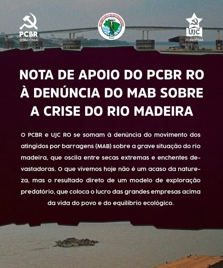 Nota política: Apoio à denúncia do MAB sobre a crise do Rio Madeira